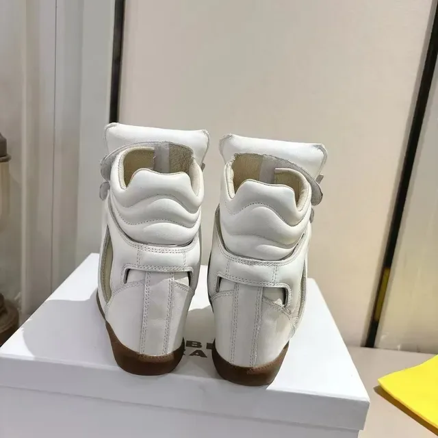 White Brown High-Top Wedge Sole Sneakers 3