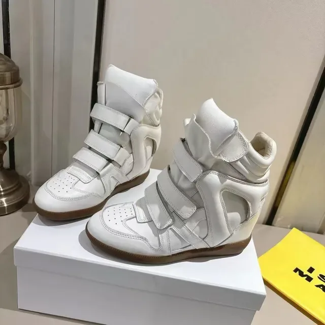 White Brown High-Top Wedge Sole Sneakers 4