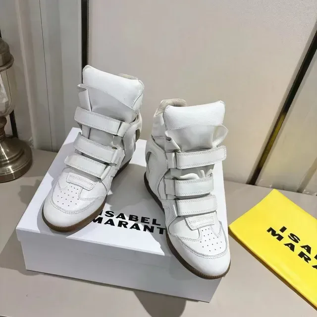 White Brown High-Top Wedge Sole Sneakers 5