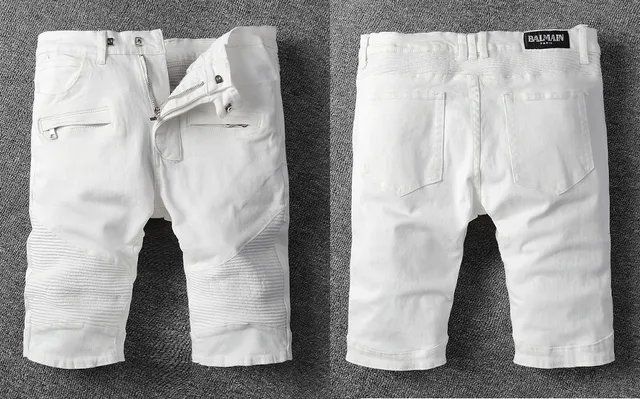 White Denim Zip-Fly Moto Shorts 2
