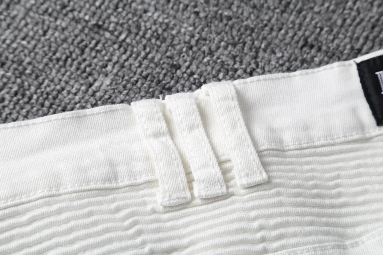 White Denim Zip-Fly Moto Shorts 4