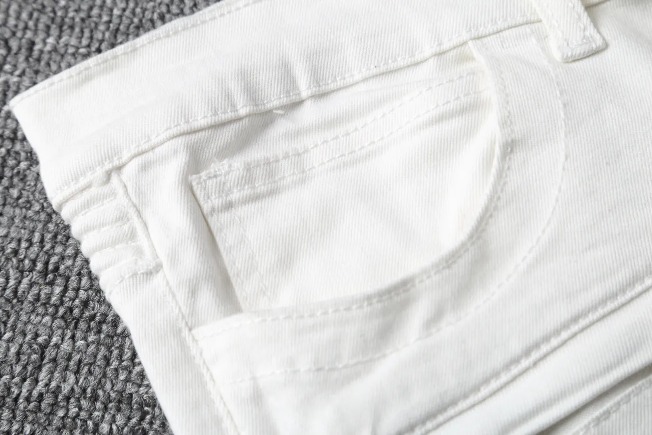 White Denim Zip-Fly Moto Shorts 8