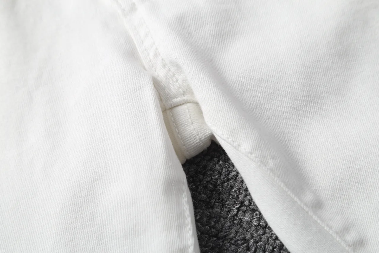 White Denim Zip-Fly Moto Shorts 10