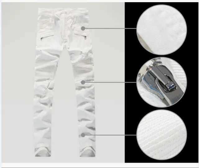 White Distressed Denim Zippered Thigh Pockets Jeans 3