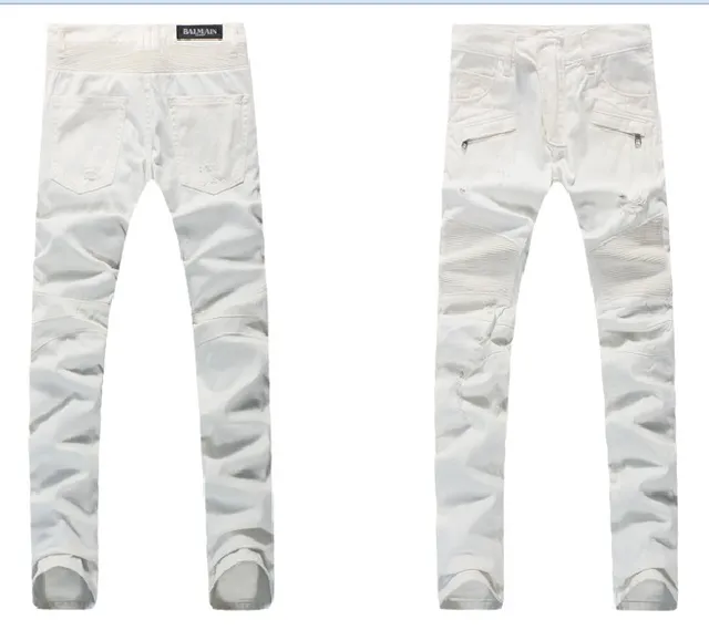 White Distressed Denim Zippered Thigh Pockets Jeans 4