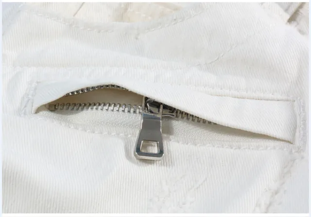 White Distressed Denim Zippered Thigh Pockets Jeans 9