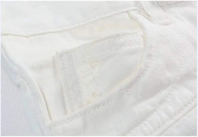 White Distressed Denim Zippered Thigh Pockets Jeans 10