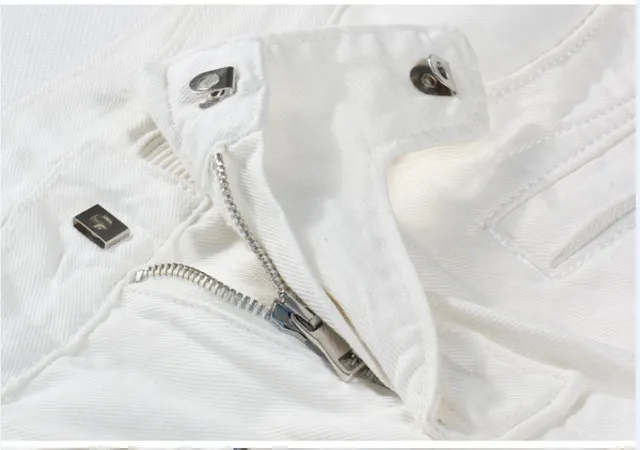White Distressed Denim Zippered Thigh Pockets Jeans 12