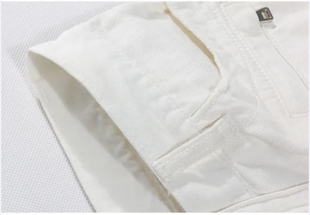 White Distressed Denim Zippered Thigh Pockets Jeans 13