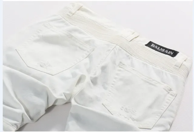 White Distressed Denim Zippered Thigh Pockets Jeans 14