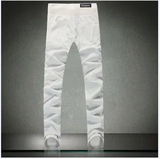 White Distressed Denim Zippered Thigh Pockets Jeans 16
