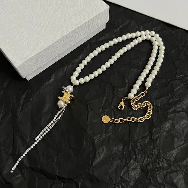 White Gold Pearl Strand Pendant Necklace 3