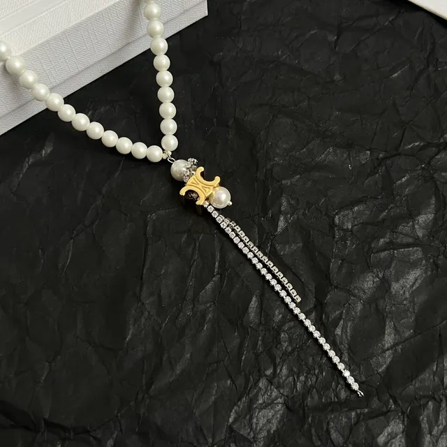 White Gold Pearl Strand Pendant Necklace 4