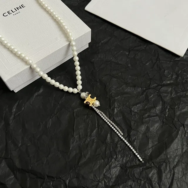 White Gold Pearl Strand Pendant Necklace 6
