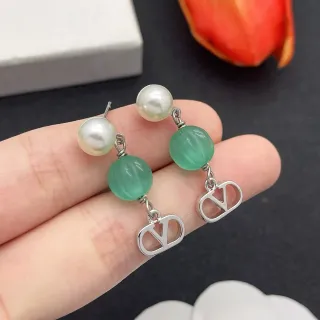 White Green Dangle Pearl And Stone Beads Earrings