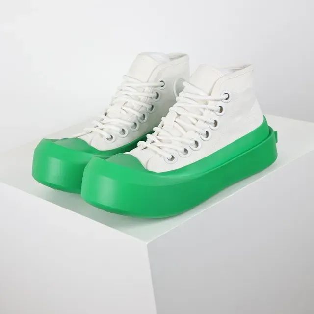 White Green High-Top Canvas Upper Sneakers 2