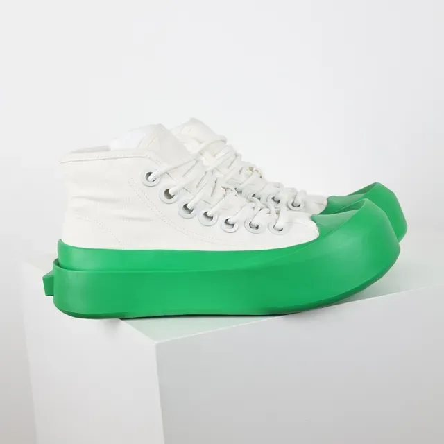 White Green High-Top Canvas Upper Sneakers 3