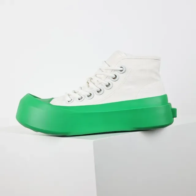 White Green High-Top Canvas Upper Sneakers 9