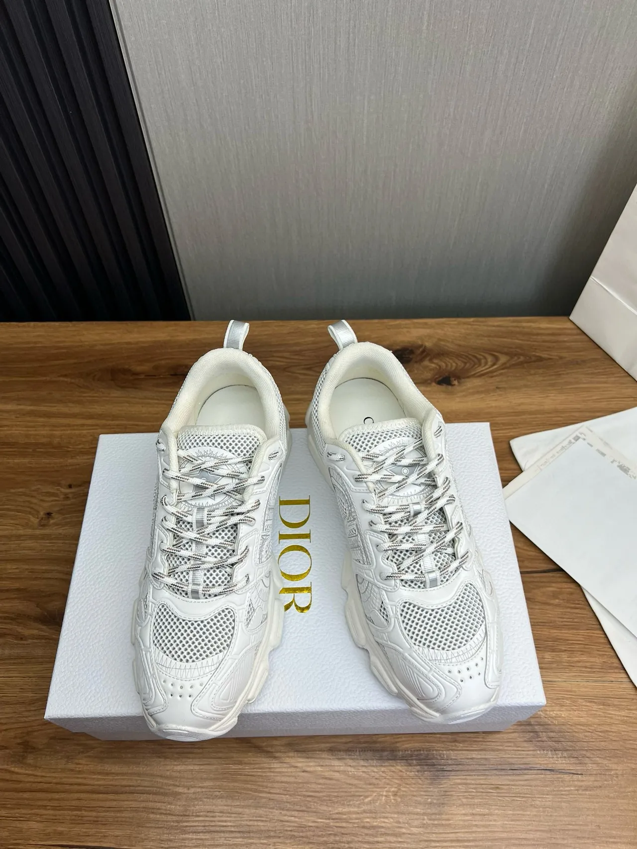 White Mesh and Synthetic Overlay Chunky Sneakers 3