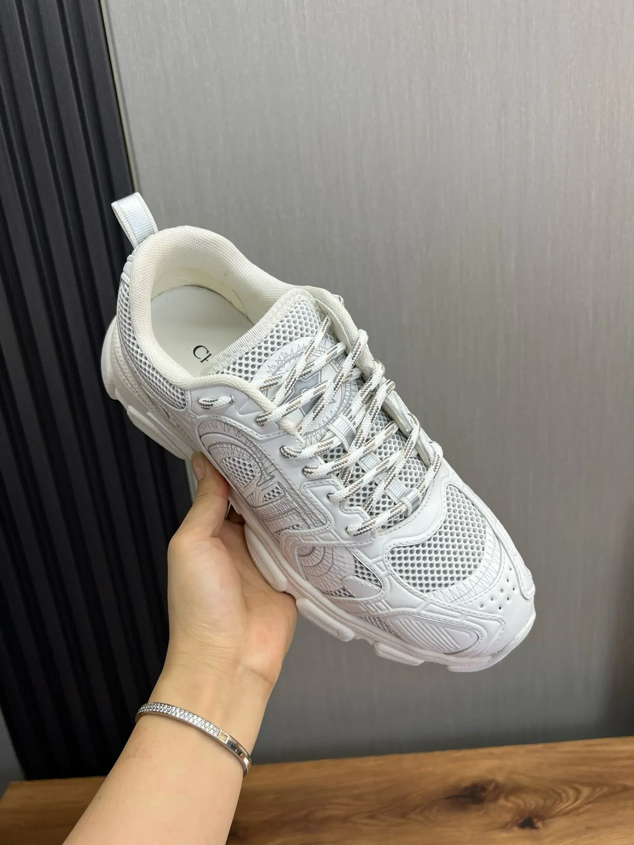 White Mesh and Synthetic Overlay Chunky Sneakers 4