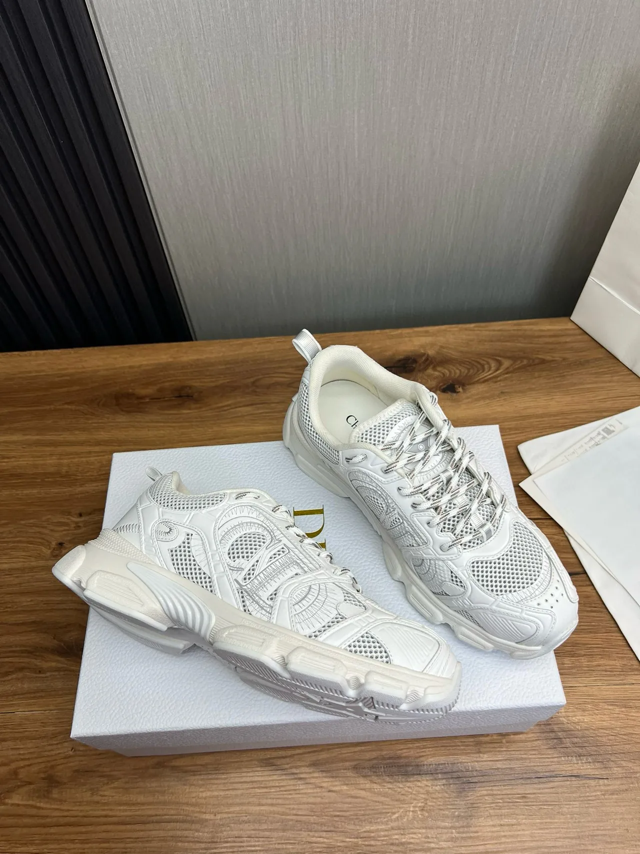 White Mesh and Synthetic Overlay Chunky Sneakers 5