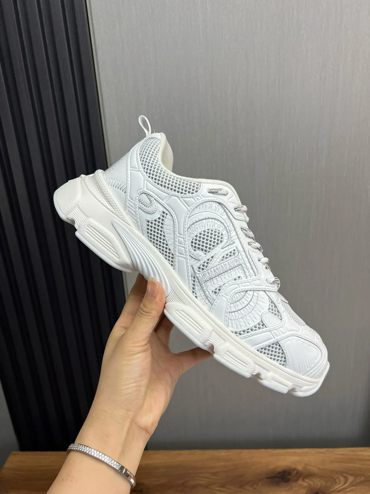 White Mesh and Synthetic Overlay Chunky Sneakers 7