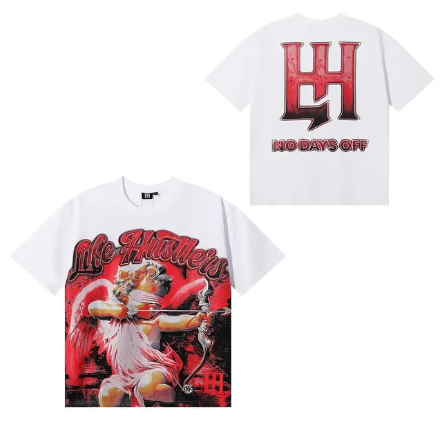 White Red Graphic Cherub Print Oversized T-Shirt 7