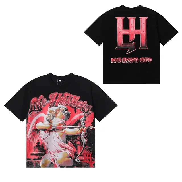 White Red Graphic Cherub Print Oversized T-Shirt 8
