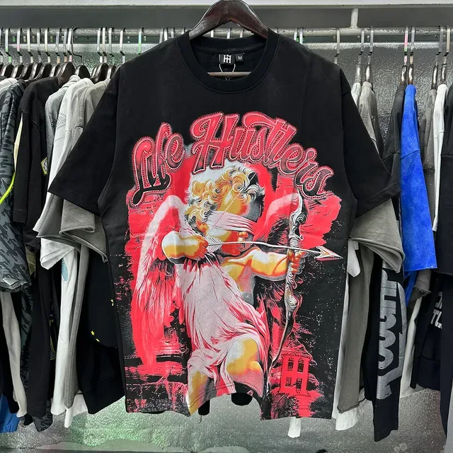 White Red Graphic Cherub Print Oversized T-Shirt 10