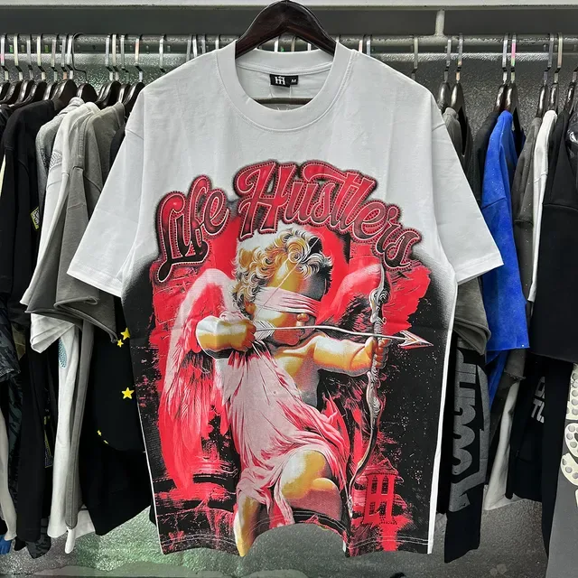 White Red Graphic Cherub Print Oversized T-Shirt 12