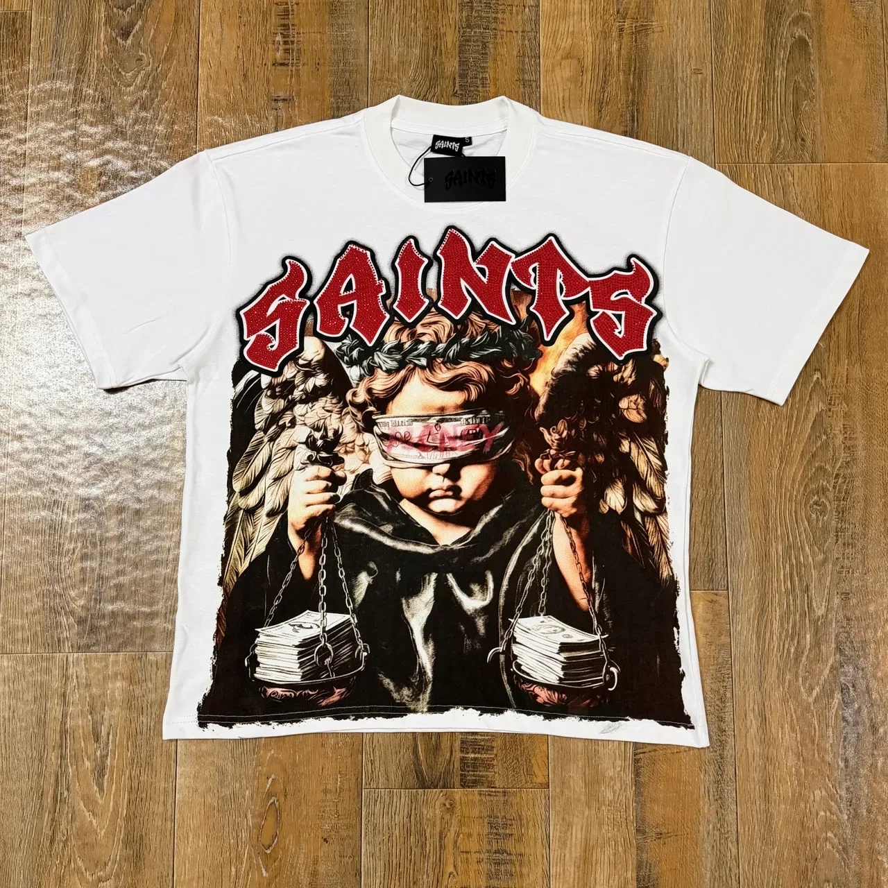 White Red Graphic-Print Crewneck T-Shirt 3