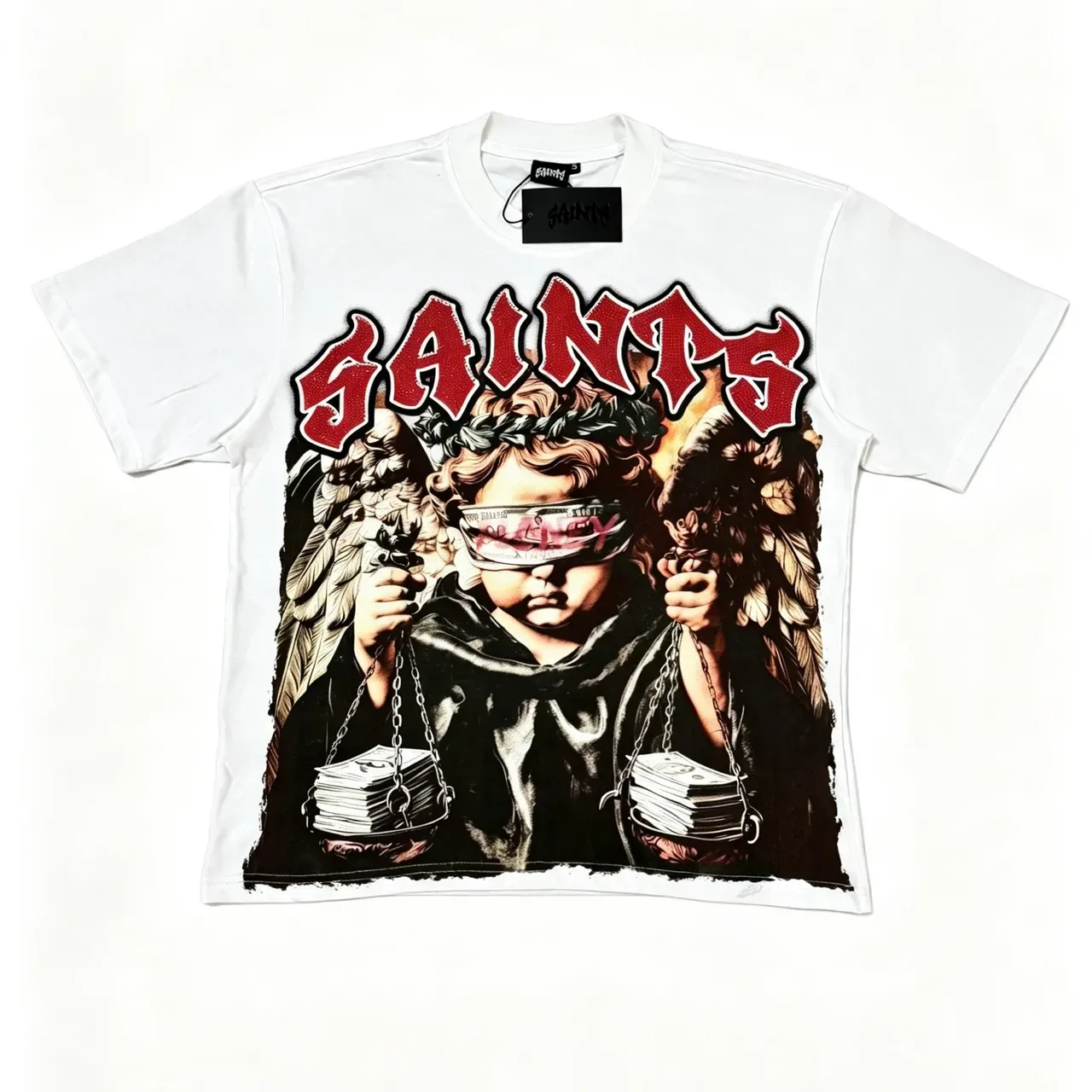 White Red Graphic-Print Crewneck T-Shirt 6