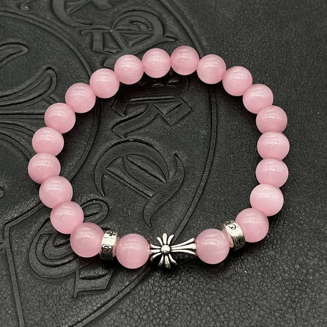 White Silver Beaded Translucent Stone Bracelet 4
