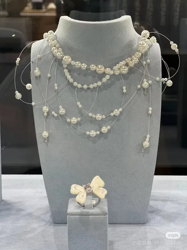 White Silver Multi-Strand Pearl Necklace 4