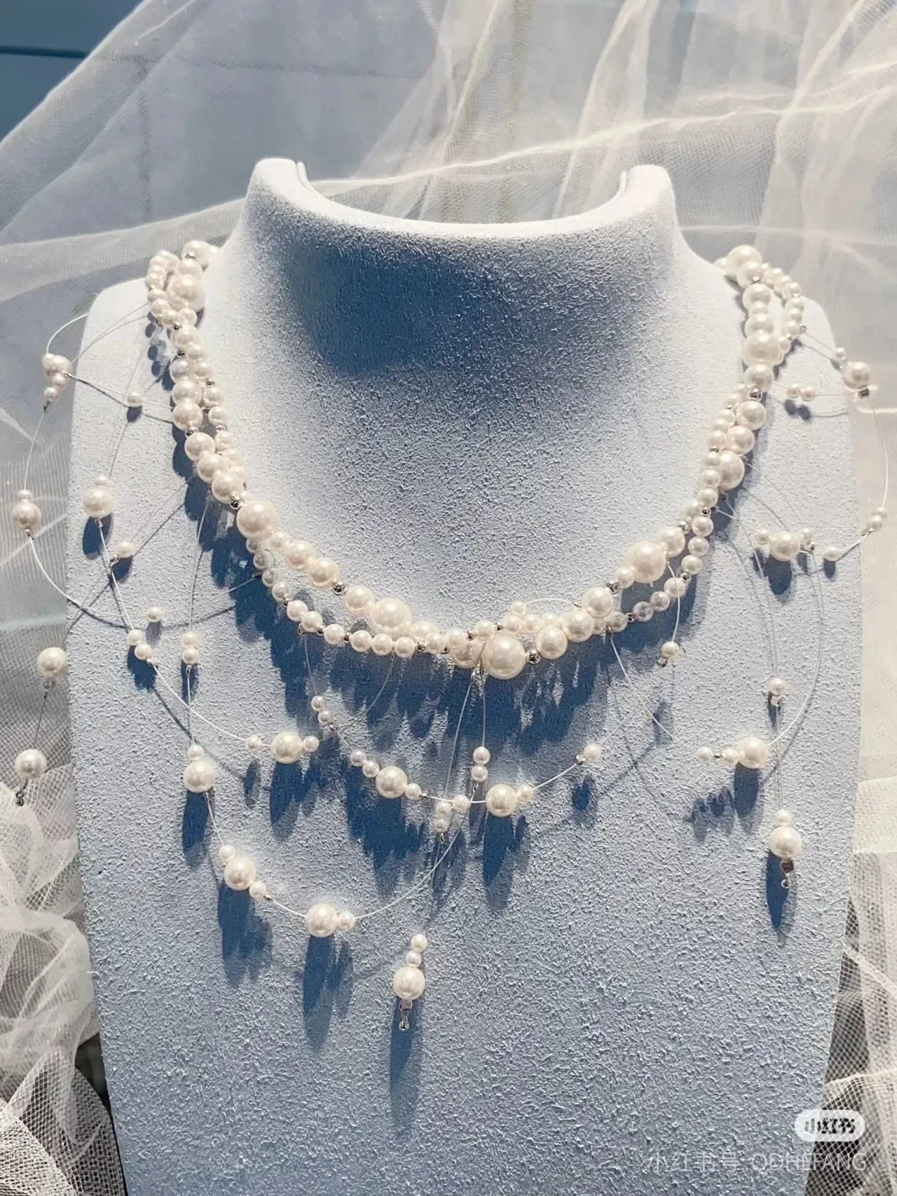 White Silver Multi-Strand Pearl Necklace 8