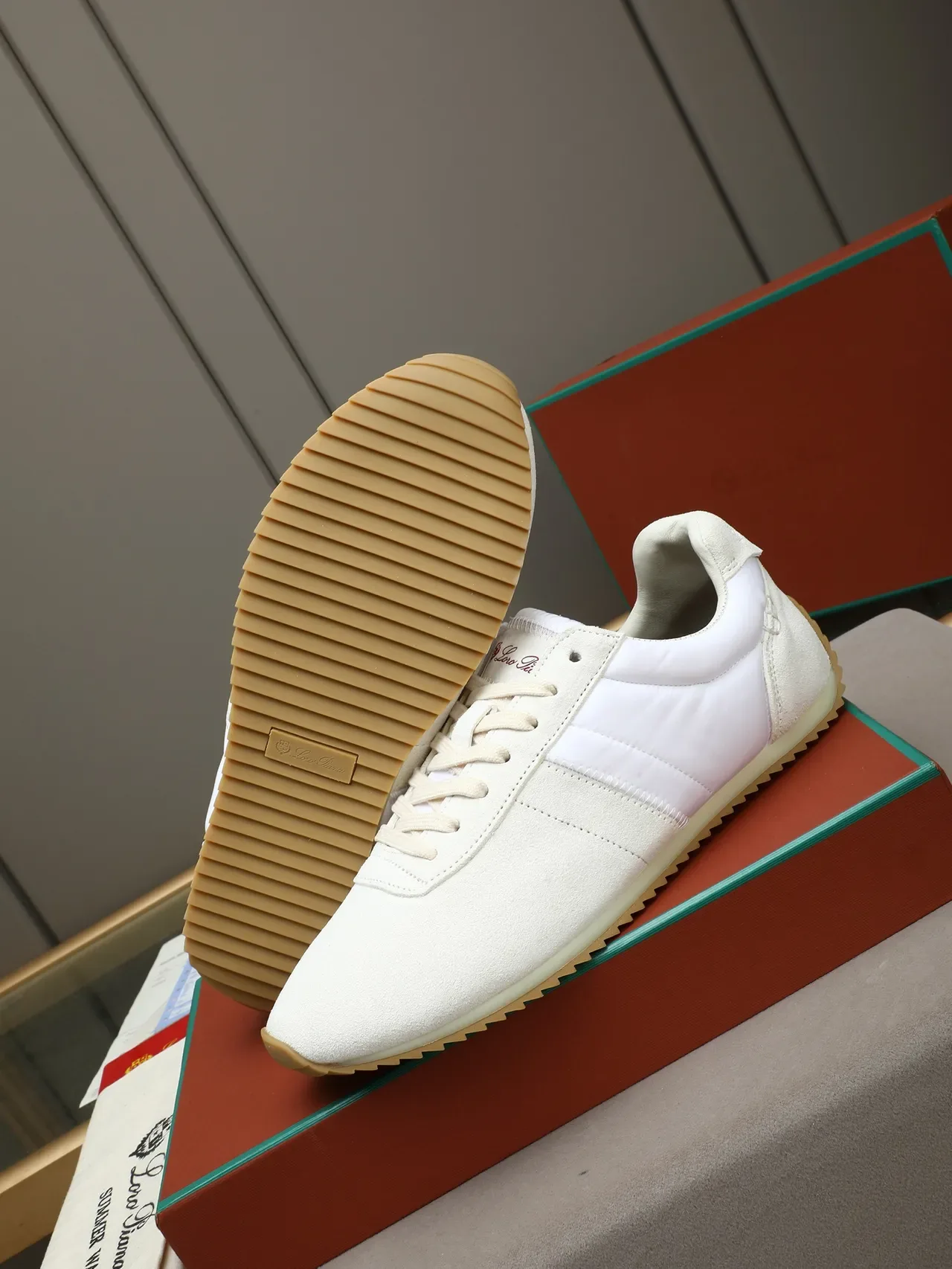 White Suede-and-Textile Panelled Low-Top Retro Runner Sneaker 4