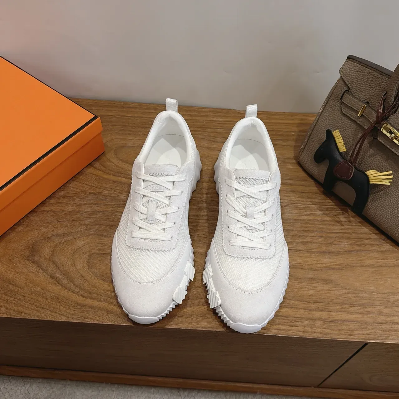 White Textured Mesh-Suede Lace-Up Lifestyle Sneakers 5
