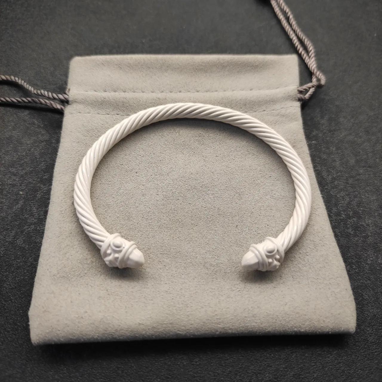 White Twisted Rope Cable Sculpted Conical End Caps Bracelet 5