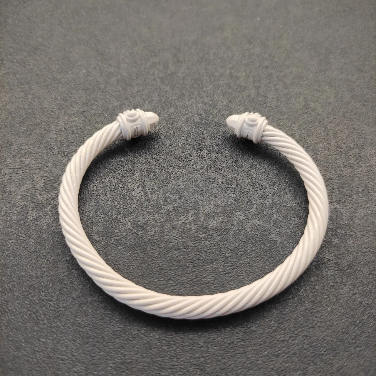 White Twisted Rope Cable Sculpted Conical End Caps Bracelet 7