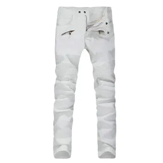 White Zip-Pocket Quilted-Knee Slim Tapered Pants