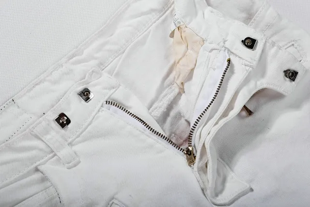 White Zip-Pocket Quilted-Knee Slim Tapered Pants 5