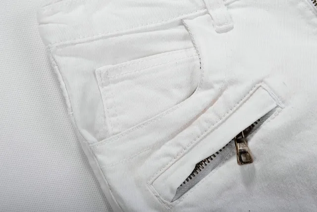 White Zip-Pocket Quilted-Knee Slim Tapered Pants 6