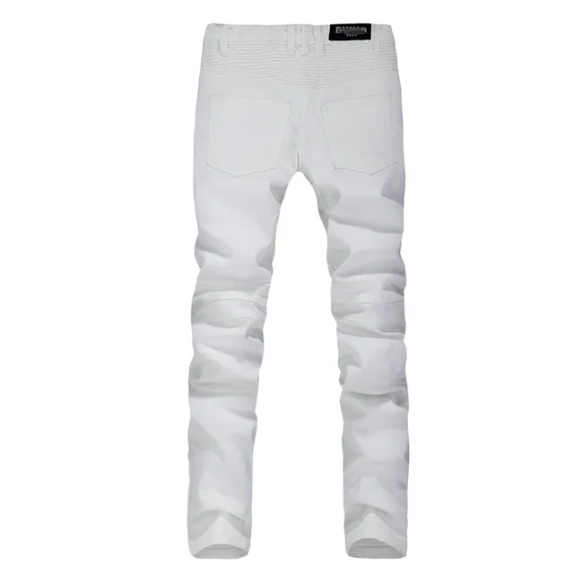 White Zip-Pocket Quilted-Knee Slim Tapered Pants 7