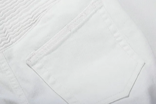 White Zip-Pocket Quilted-Knee Slim Tapered Pants 8