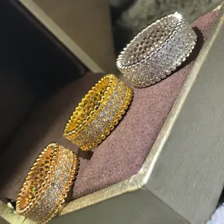 Wide Pavé-Set Beaded Edge Crystal Rings