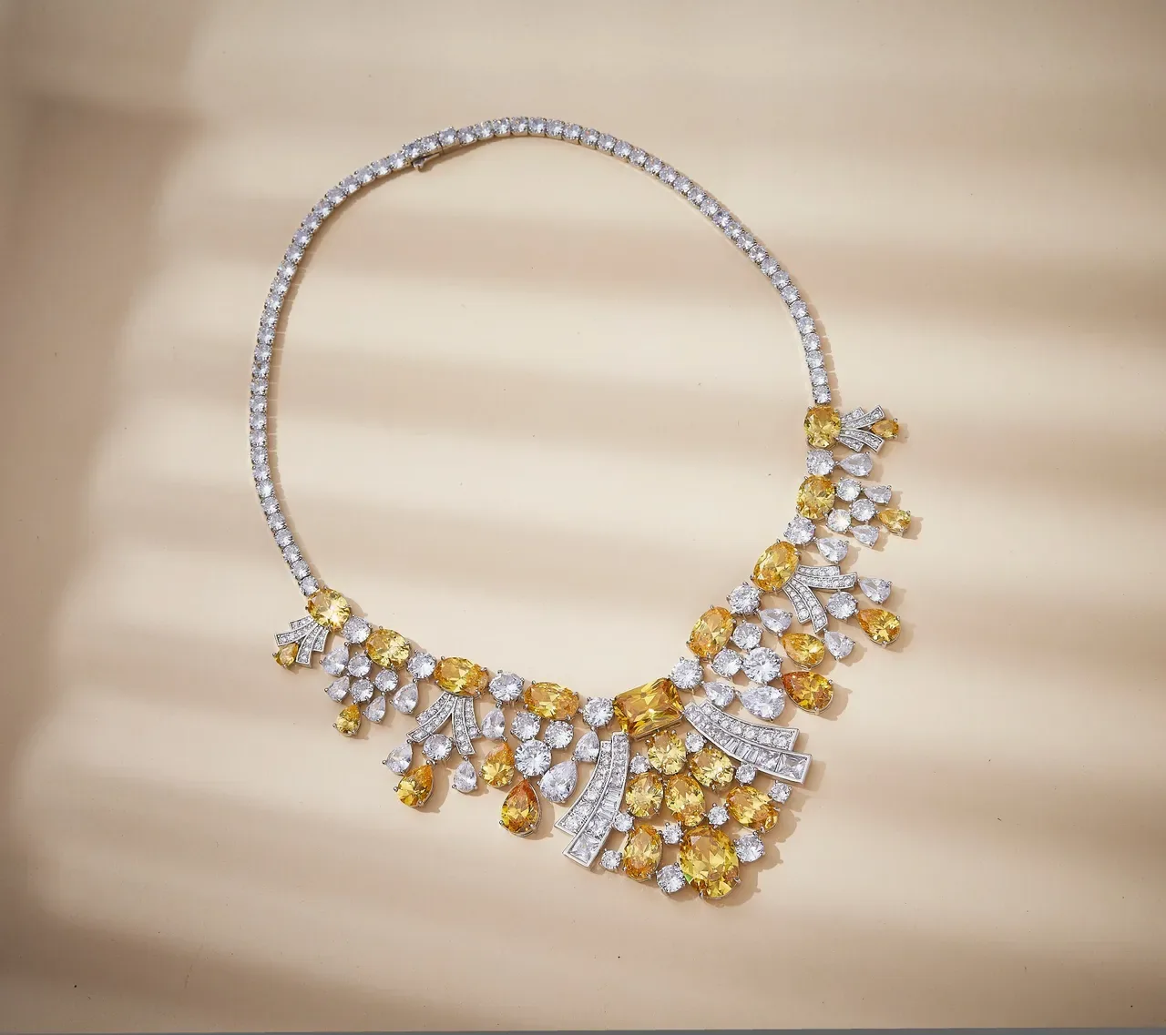 Yellow and Clear Gemstone Bib-Style High Jewelry Necklace 4