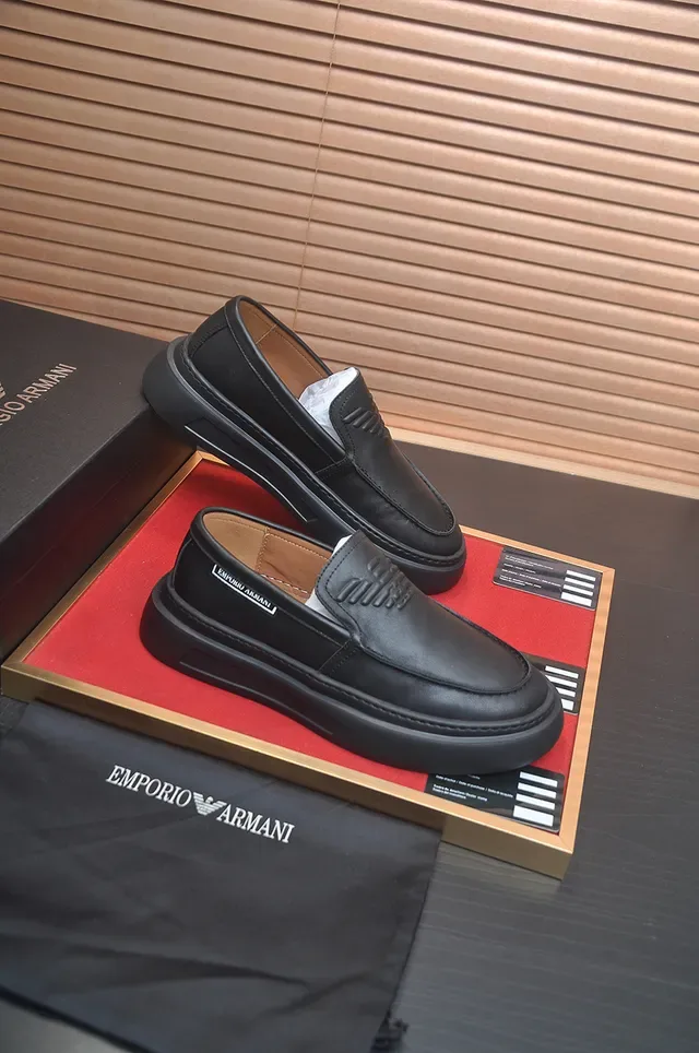 Giorgio Armani Black Brown Slip-On Platform Sole Loafer 4