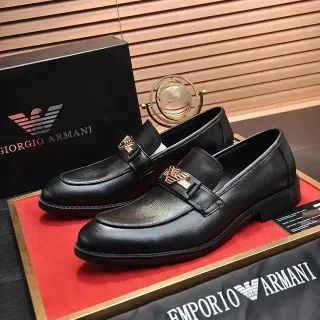 Giorgio Armani Black Gold Leather Penny Loafer