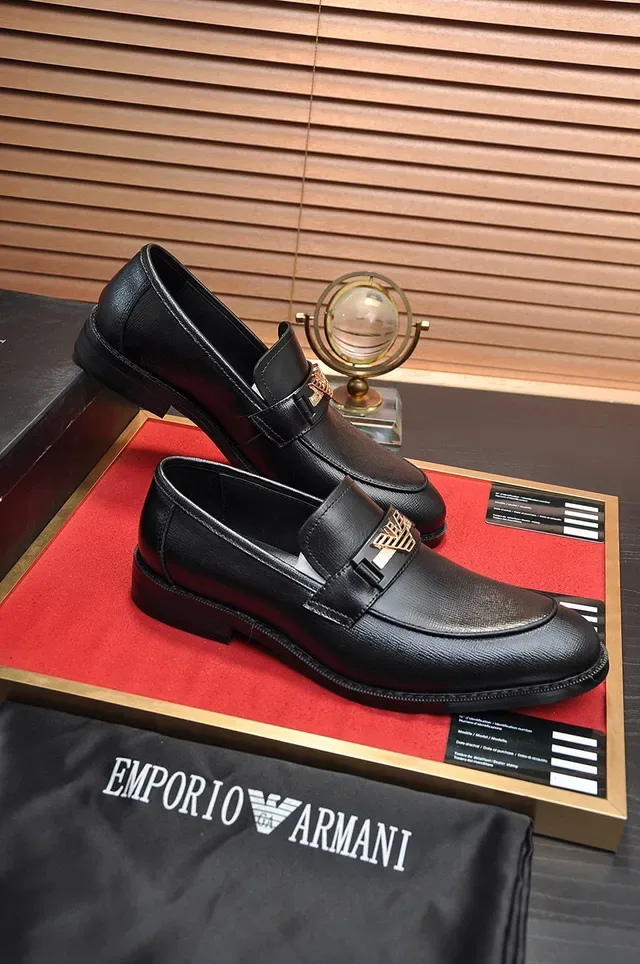 Giorgio Armani Black Gold Leather Penny Loafer 4