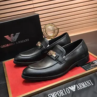 Giorgio Armani Perforated Leather Eagle-Buckle Loafers